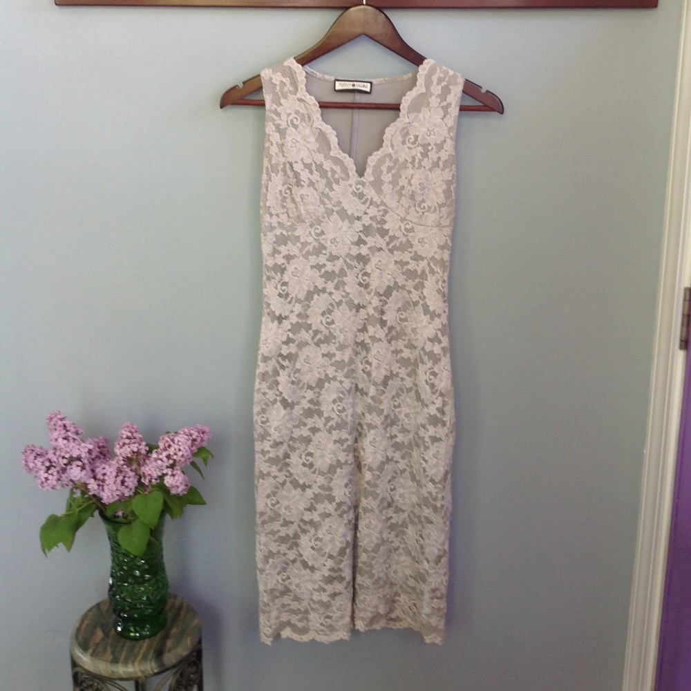 Light gray French Bazaar stretch lace lined dress